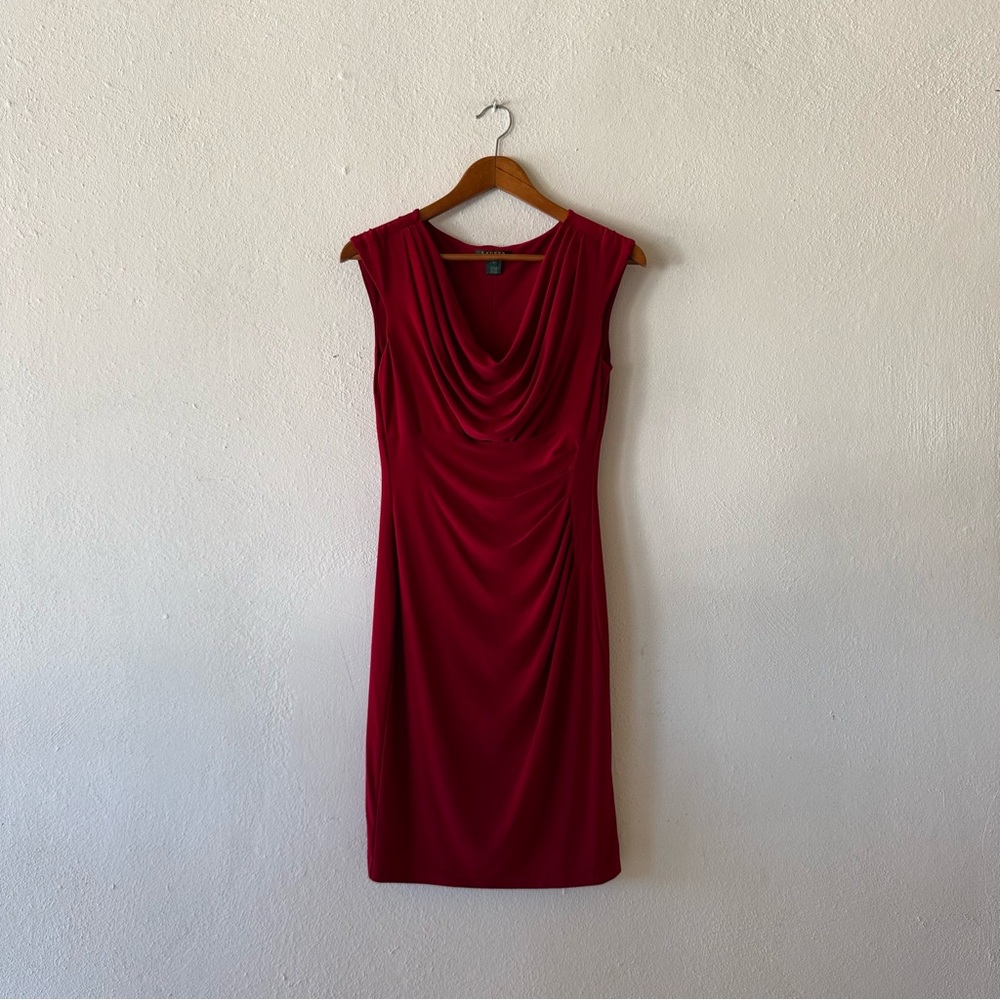 Lauren‎ Ralph Lauren Red Draped Sleeveless Dress Size 8 Cocktail Evening
